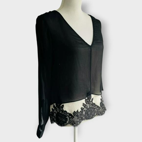 Robert Rodriguez Blouse 100% Silk Peasant Top V Neck Long Sleeve Black Size 6 - Picture 3 of 10